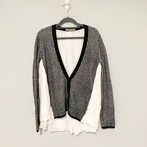 5/$25 Finn & Clover long sleeve mixed print herringbone peak a boo back sweater - Picture 1 of 7